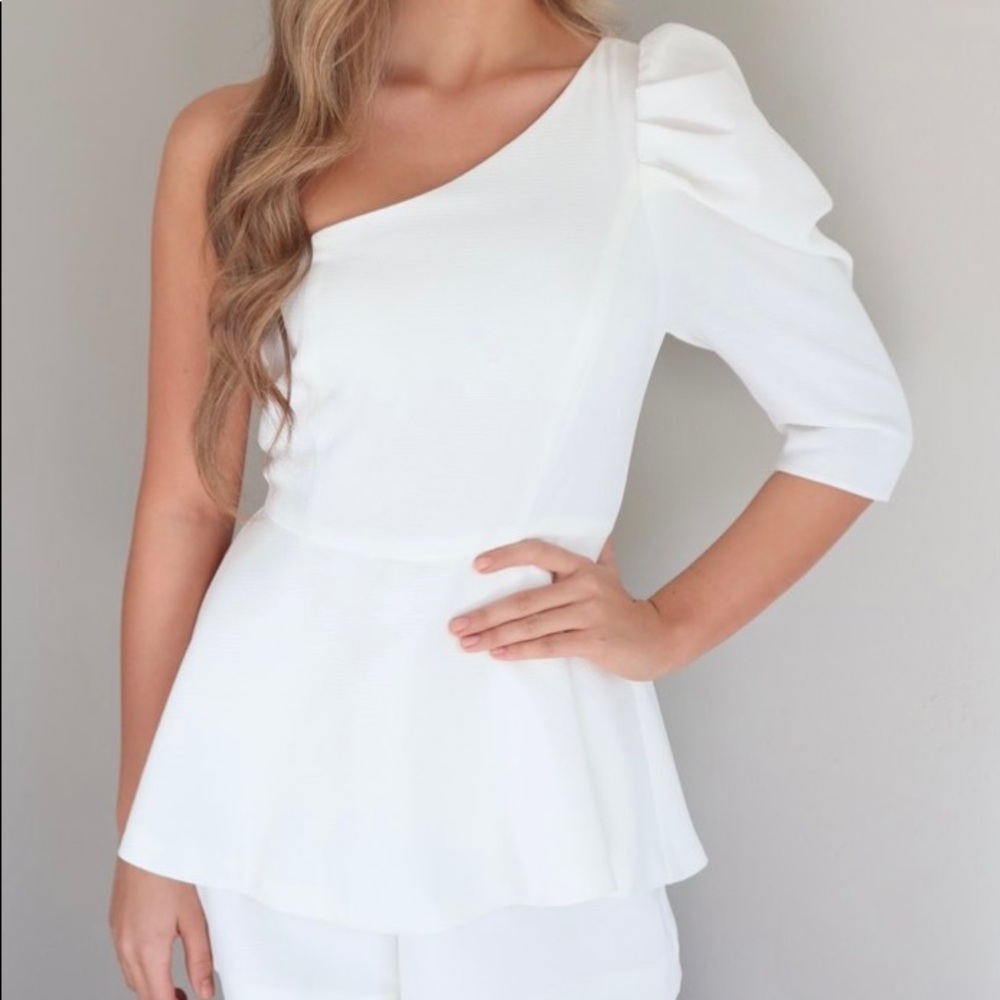 NWT White One Shoulder Peplum Romper